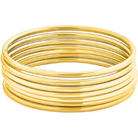 Edforce Stainless Steel 14K Gold Plated Glossy Thin Round Bangle Bracelet Set For Women, Set Of 7 (Gold, 7.8)