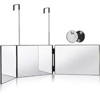 Hieey 3 Way Mirror For Hair Cutting,360 Trifold Mirror With Height Adjustable Telescoping Hooks,And 5X Magnification Mirror,For Makeup, Hair Styling