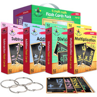 Star Right Math Flash Cards Set Of 4 - Math Flashcards Addition, Subtraction, Multiplication, Division With 4 Rings - 208 Cards For Kids Ages 6 And Above - Flash Cards For Math From 1St To 4Th Grade