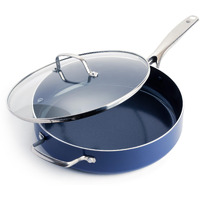 Blue Diamond 5Qt Saute Pan Jumbo Cooker Skillet With Helper Handle And Lid, Non-Toxic Pfas-Free Diamond Infused Healthy Ceramic Nonstick, Dishwasher Safe, Oven Safe, Metal Utensil Safe, Blue