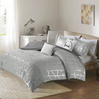 Intelligent Design Raina King / Cal King Comforter Set, Soft Microfiber Comforter Set King, Modern Geometric Metallic Bed Set, 5 Pieces College Bedding Comforter Set With 2 Shams, 2 Toss Pillows Grey