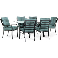 Hanover Lavallette 7-Piece Patio Dining Set, Steel Outdoor Dining Set With Ocean Blue Cushions, 6 Dining Chairs And Tempered Glass Rectangular Dining Table