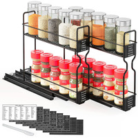 Spaceaid Pull Out Spice Rack Organizer For Cabinet, Heavy Duty Slide Out Seasoning Kitchen Organizer, Cabinet Organizer, With Labels, 5.2"" W X10.75 D X10 H, 2 Drawers 2-Tier