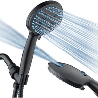 Aquacare High Pressure 8-Mode Handheld Shower Head - Anti-Clog Nozzles, Built-In Power Wash To Clean Tub, Tile & Pets, Extra Long 6 Ft. Stainless Steel Hose, Wall & Overhead Brackets