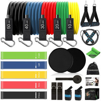 23 Pack Resistance Bands Set Workout Bands, 5 Stackable Exercise Bands 5 Loop Resistance Bands 2 Core Sliders, Door Anchor Handles Ankle Straps Carry Bag Instant Cooling Towel Wrist Wraps