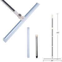 Floor Squeegee 20 Inch Silicone Long Handle Of 65"" For Window Cleaning Shower Squeegee Scrubber Combi With Pole Extendable Telescopic Adjustable Stainless Glass Squeegee Bathroom Shower