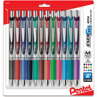 Pentel Energel Rtx Retractable Liquid Gel Pens, Medium Point, 0.7 Mm, Assorted Colors, Pack Of 12 Pens
