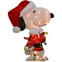 Productworks Peanuts Pre Lit 24 Inch Snoopy Santa Claus 3D Outdoor Indoor Christmas Lawn Yard Ornament Home Decoration With 35 Clear Lights And Stand