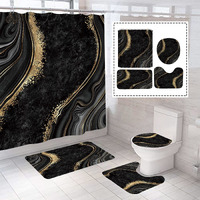 Beifivcl 4Pcs Luxury Marble Shower Curtain Sets, Bathroom Sets With Shower Curtain, Toilet Lid Rug, Bath Mat And Contour Mat, Shower Curtain With 12 Hooks For Bathroom Set Decor 72 X 72 Inch, Black