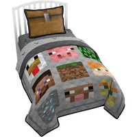 Jay Franco Minecraft Bad Night Twin Quilt & Sham Set - Super Soft Kids Bedding Features Creeper & Enderman - Fade Resistant Microfiber (Official Minecraft Product)