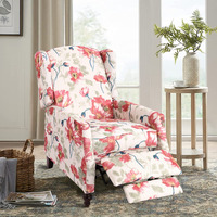 Consofa Wingback Recliner Chair, Traditional Push Back Recliner Chair With Padded Seat, Wingback Recliner With Wooden Legs, Tufted Fabric Recliner Chair, Floral Recliner Chair For Living Room