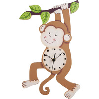 Fantasy Fields Sunny Safari Nursery Clock, Decorative Silent Non-Ticking Kids Wall Clock For Classrooms, Kids Bedrooms, & Playrooms, Monkey Wall Decor, Brown