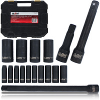 Abn Impact Socket Set - 17 Piece 1/2 Inch Deep Impact Driver Sockets And Extension Bars, 6 Point Sae Socket Set