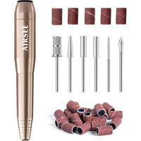 Airsee Electric Nail Drill, Portable Usb Nail Efile Machine For Beginners, Nail File Manicure Pedicure Dremel Kit With 6 Bits 26 Sanding Bands For Home Acrylic Gel Nails Polishing Diy Gold N14