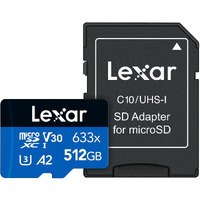Lexar High-Performance 633X 512Gb Microsdxc Uhs-I Card W/ Sd Adapter, C10, U3, V30, A2, Full-Hd & 4K Video, Up To 100Mb/S Read, For Smartphones, Tablets, And Action Cameras (Lsdmi512Bbnl633A)
