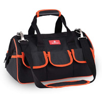 17-Inch Tool Bag, Wide Mouth Tool Tote Bag,Muti-Purpose Tool Bag Organiser With Adjustable Shoulder Strap And Plastic-Lined External Pockets, For Home Diy & Professional Use, Tool & Equipment Storage