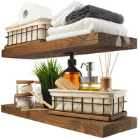 Baobab Workshop Wood Floating Shelves Set Of 2 - Rustic Shelf 24 Inch - Floating Shelf For Wall Mounted - Wide Wooden Wall Shelves For Living Room Bedroom Kitchen Bathroom - Walnut - 24D X 6.7W