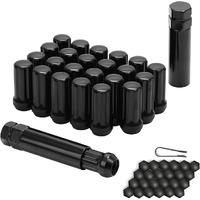 M14X1.5 Lug Nuts 14X1.5 Spline Lug Nuts M14 X 1.5 Black 2"" Tall Set Of 24 Pcs 2 Socket Keys 14Mmx1.5 Lug Nuts Acorn Aftermarket Wheel Lug Nut