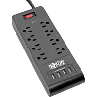 Tripp Lite Home Office Surge Protector With Usb Charging, 8 Outlet Surge Protector Power Strip, 4 Usb Ports, 6Ft Cord, 1800 Joules, Black (Tlp864Usbb)