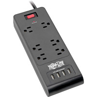 Tripp Lite Home Office Surge Protector With Usb Charging, 6 Outlet Surge Protector Power Strip, 4 Usb Ports, 6Ft Cord, 900 Joules, Black (Tlp664Usbb)