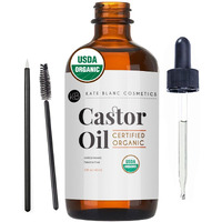 Kate Blanc Cosmetics Castor Oil Organic (2Oz), 100% Pure, Cold Pressed, Hexane Free. Stimulate Growth For Hair, Eyelashes, Eyebrows. Hair Treatment Starter Kit & Skin Moisturizer