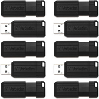 Verbatim 32Gb Pinstripe Retractable Usb 2.0 Flash Thumb Drive - 10 Pack - Black
