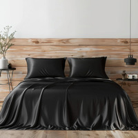 Candoury Satin Sheets Queen Bed Set 4 Pcs, Soft And Durable Pillowcase, Flat Sheet And Fitted Sheet, Hotel Luxury Silky Satin Sheets Set(Queen, Black)