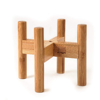 Dog Bowl Stand [Height 8-Inch] - Expandable Width - Ideal For Small-Medium Breeds With Withers Heights Of 12 To 16-Inch, Like Beagle Terriers Basset Hound Bulldog Spaniel Shiba - Bamboo Stand Only