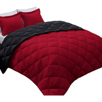 Basic Beyond Queen Comforter Set, Red And Black Comforter Set Queen Size, Reversible Bed Comforter Queen Bed Set For All Seasons, 1 Comforter (88""X92"") And 2 Pillow Shams (20""X26""+2"")
