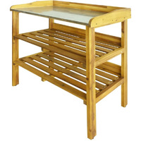 Vidaxl Potting Bench With Zinc Tabletop, 2 Shelves, Indoor/Outdoor Storage Bench, Weather Resistant, Rustic Design, Solid Acacia Wood 14.6"" X 29.9"" X 36.2"" Brown