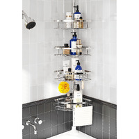 Seirione Rustproof Shower Corner Caddy Organizer For Bathroom, 4 Adjustable Shelves With Tension Pole, For Bathtub Shampoo Accessories Storage Holder, 39.2 To 113 Inch Height