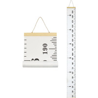 Minomia Kids Growth Chart, Wood Frame Fabric Canvas Height Measurement Ruler From Baby To Adult For Child's Room Decoration 7.9 X 79In (7.9 X 79In, White & Black)
