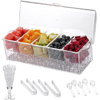 Ivyhome Chilled Condiment Server | Clear Icy Condiment Bar | Chilled Condiment Tray With Lid And 5 Removable Compartments