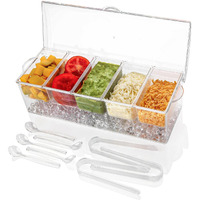 Ivyhome Ice Chilled 5 Compartment Condiment Server Caddy | Fruit Serving Tray | Condiment Pots With 5 Removable Dishes Over 2 Cup Capacity Each And Hinged Lid
