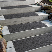 Aucuda 6Pcs 8.5"" X 30"" Stair Treads For Elders And Dogs On Wooden Steps Indoor, Winter, Non Slip Stair Runner Rug Ice Insulation With Rubber Backing, Gray Floral Staircase Mat Carpet For Outdoor Grip.