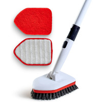 Moku Home Shower Scrubber 3 In 1 Extendable Long Handle 58"" Cleaning Brush - Non Scratch Shower Brush For Cleaning Bathroom Kitchen Toilet Wall Tub Tile Sink (Red)