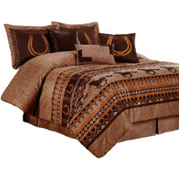 Chezmoi Collection Sedona 7-Piece Southwestern Wild Horses Microsuede Bedding Comforter Set (Queen)