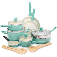 Greenpan Rio Healthy Ceramic Nonstick 16 Piece Cookware Pots And Pans Set, Pfas-Free, Dishwasher Safe, Turquoise