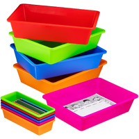 Zilpoo Set Of 10 - 5 Pack Paper Organizer Bins, 5 Pack Pencil Storage Bin, Colorful Plastic Turn In Tray, Classroom File Holder, Teacher School Supplies Container, Organization Letter Baskets, Colored
