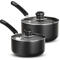 Utopia Kitchen Nonstick Saucepan Set With Lid, 1 Quart And 2 Quarts Multipurpose Pots Set For Home Kitchen Or Restaurant (Grey-Black)
