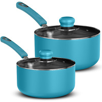 Utopia Kitchen Nonstick Saucepan Set With Lid, 1 Quart And 2 Quarts Multipurpose Pots Set For Home Kitchen Or Restaurant (Turquoise-Black)