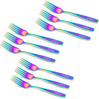 9 Piece Stainless Steel Rainbow Kids Forks, Kids Cutlery, Child And Toddler Safe Flatware, Kids Silverware, Kids Utensil Set, Includes A Total Of 9 Forks For Convenience, Ideal For Home And Preschools