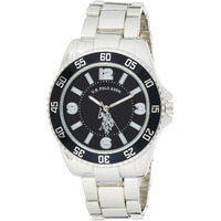 U.S. Polo Assn. Men's Analog Stainless Steel Watch With Black Dial And Rotating Bezel - Sleek Design, Adjustable Band, And Water-Resistant - Fits Wrists 5.5"" To 8""