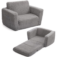 Alimorden 2-In-1 Flip Out Cuddly Sherpa Toddler Couch, Convertible Sofa To Lounger, Grey