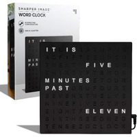 Sharper Image Led Light-Up Word Clock, 7.75"" Modern Design, Electronic Accent Wall Or Desk Clock, Usb Cord & Power Adapter, Unique Contemporary Home & Office Decor, Easy Setup, Housewarming Gift