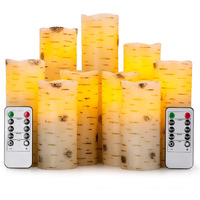 Enpornk Flameless Flickering Candles With Birch Bark Effect Led Candles 4""/5""/6""/7""/8""/9"" Set Of 9 Battery Candles Real Wax Pillar With 10-Key Remote Control - 2/4/6/8 Hours Timer