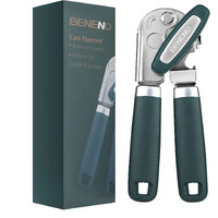 Can Opener Manual With Magnet And Sharp Blade Smooth Edge, Handheld Openers With Big Effort-Saving Knob, Can Opener With Multifunctional Bottles Opener, Green