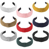 Funtopia Knotted Headbands For Women Girls, 9 Pcs Wide Plain Turban Headband Fashion Cross Knot Hair Bands With Solid Colors