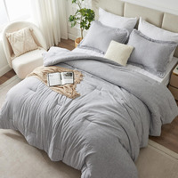 Cozylux King Size Comforter Set - 3 Pieces Light Grey Soft Luxury Cationic Dyeing Bedding Comforter For All Season, Light Gray Breathable Lightweight Fluffy Bed Set With 1 Comforter And 2 Pillow Shams