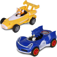 Nkok Sonic Transformed All-Stars Racing 2 Pack Pull Back Action: Tails And Sonic Hedgehog, Two Vehicles, Video Game Legends, No Batteries Required, Pull Back - Release - And Watch It Go